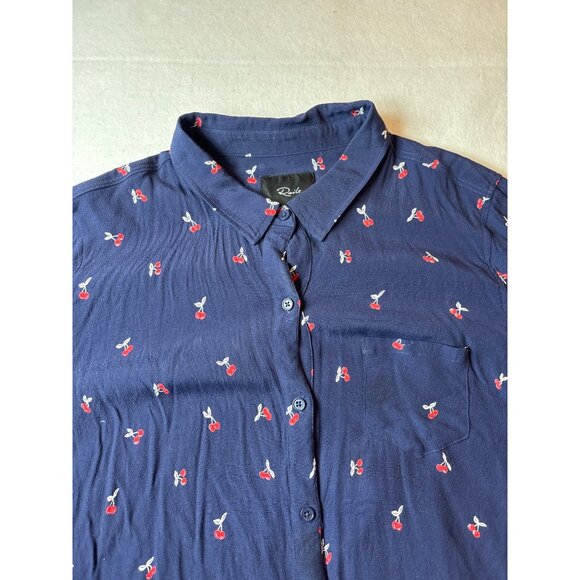 RAILS Womens Cherry Print Button-Down Blouse Size L Navy & Red - Picture 2 of 10